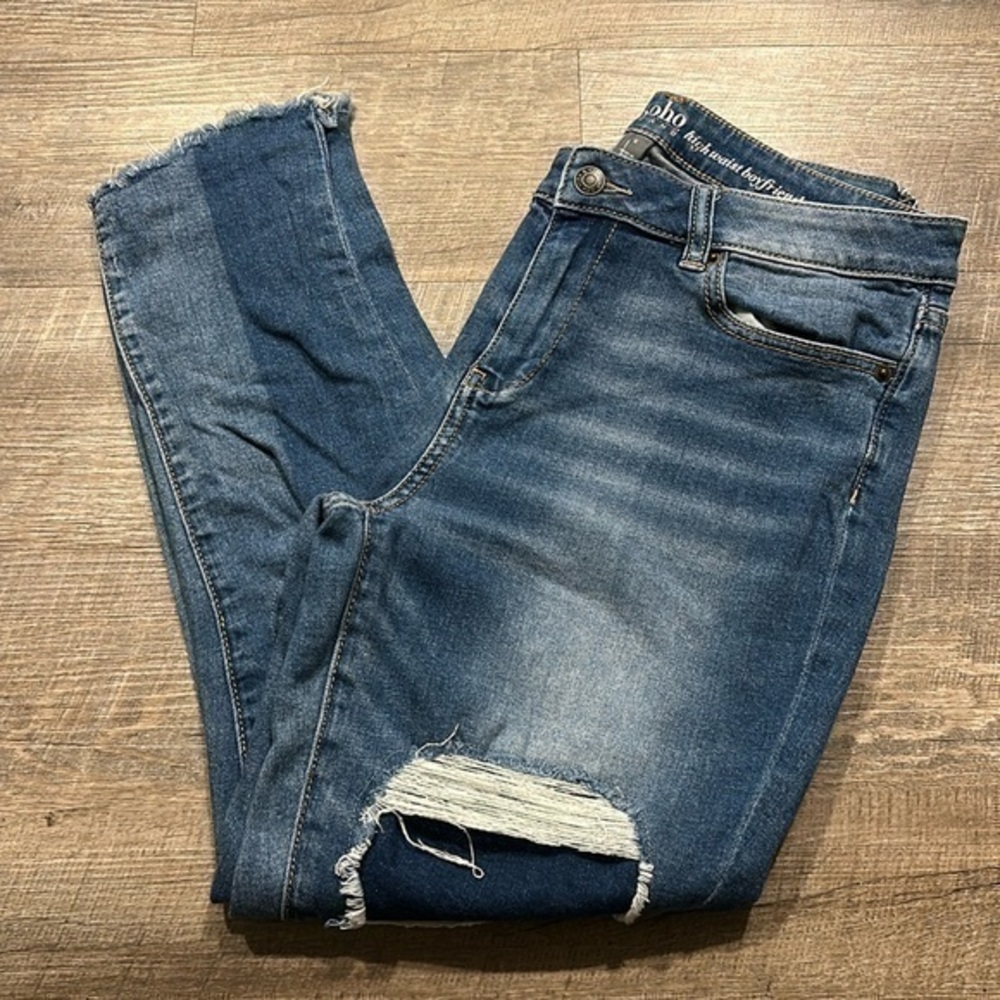 New York & Company Soho high waist boyfriend two tone skinny cropped jeans siz 6